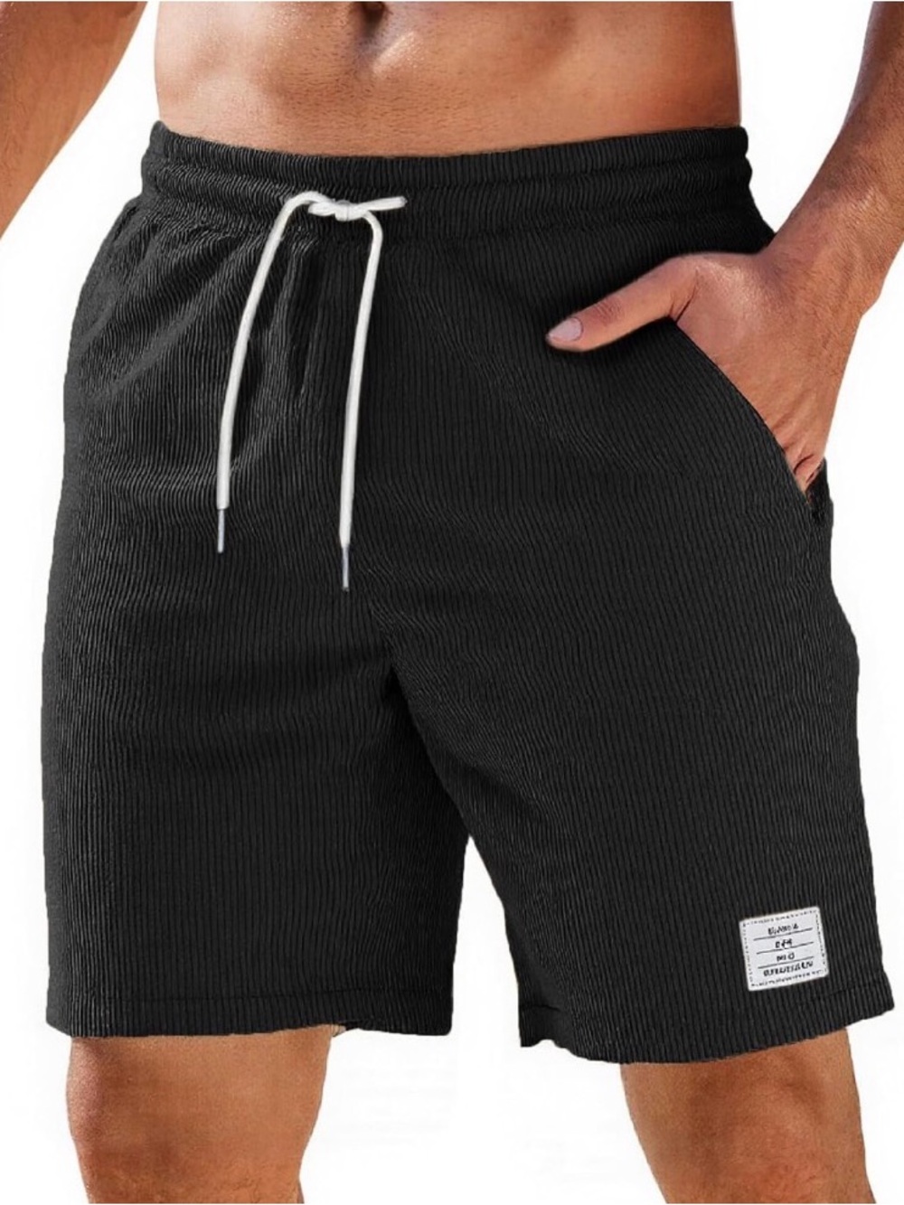 Plus size 2XL Men's Casual corduroy Drawstring Shorts - Black